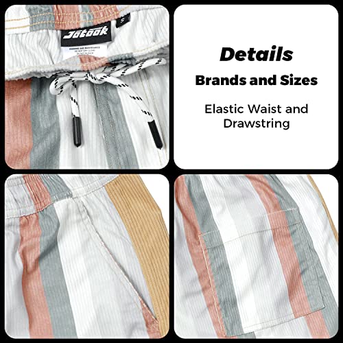 JOTOOK Men's Casual Drawstring Corduroy Shorts Elastic Waist Summer Shorts with Pocket Printed Short Medium Grey White Stripe