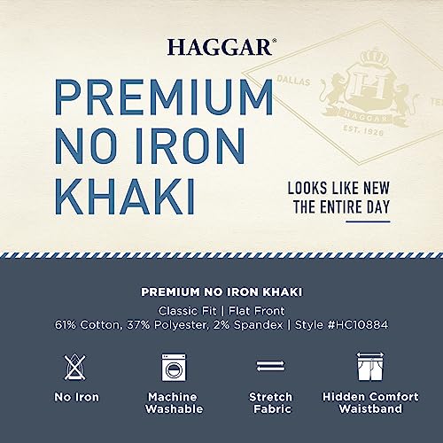 Haggar mens Premium No Iron Khaki Classic Fit Expandable Waist Flat Front Pant, Black, 38x30
