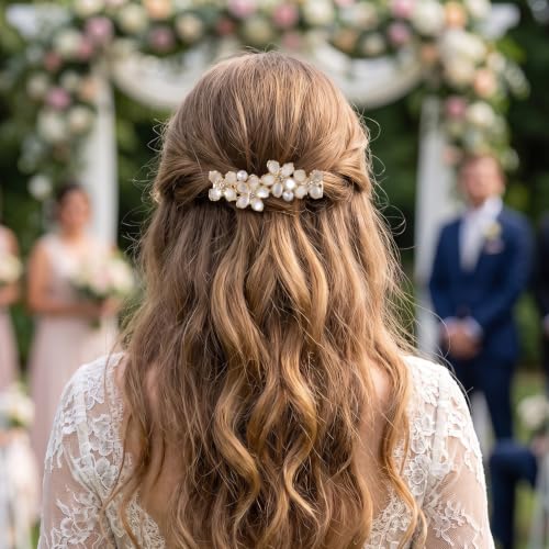 HINZIC 2PCS Flower Hair Barrettes, Gold Plated Floral Hair Clips for Women
