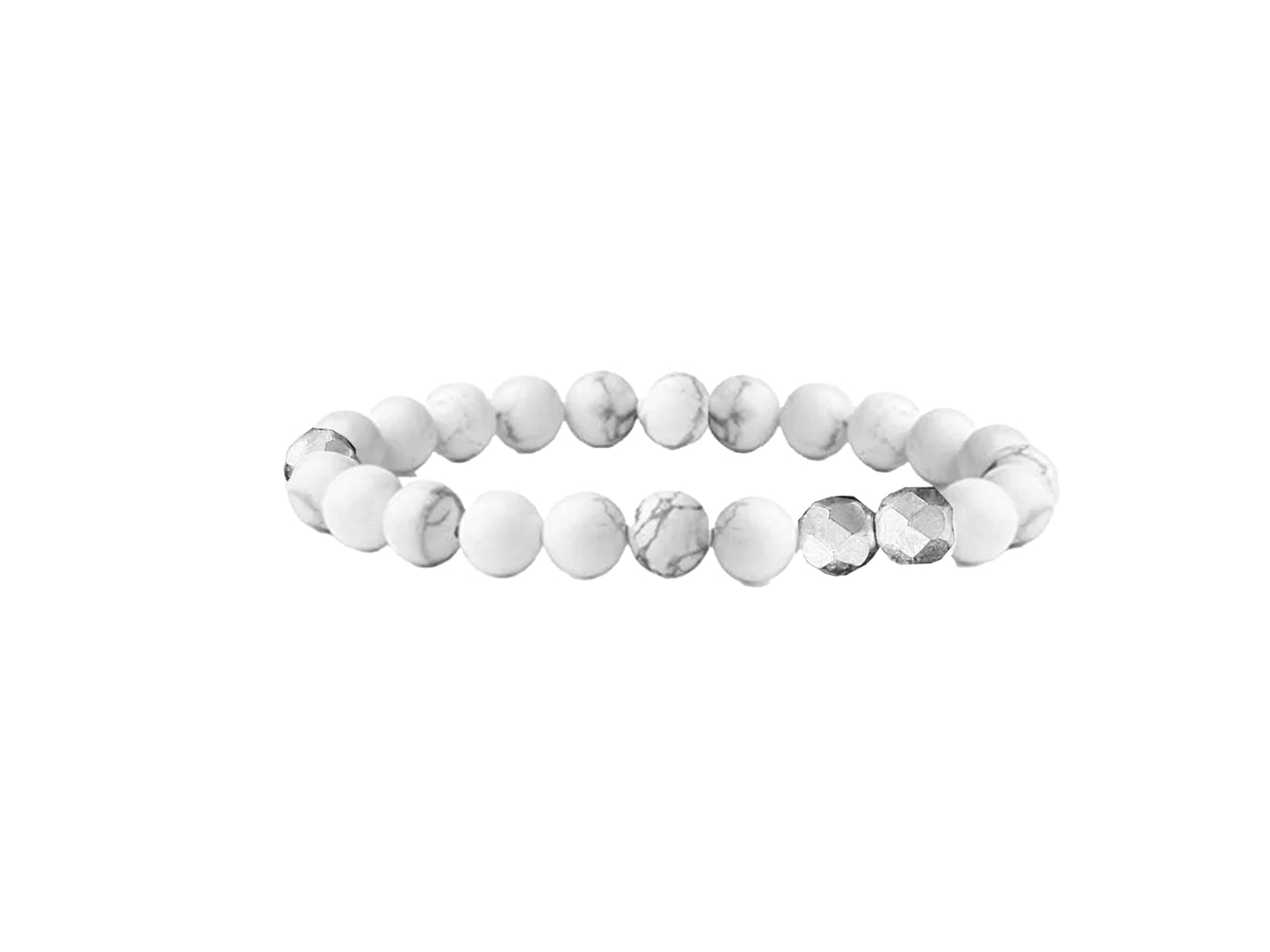 White Howlite Kenny Metal and Bead Bracelet, 6mm, White Howlite