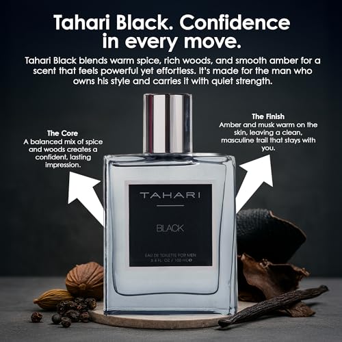 TAHARI Black Eau de Toilette for Men Rum Leather & Tobacco Scent 3.4 Fl Oz