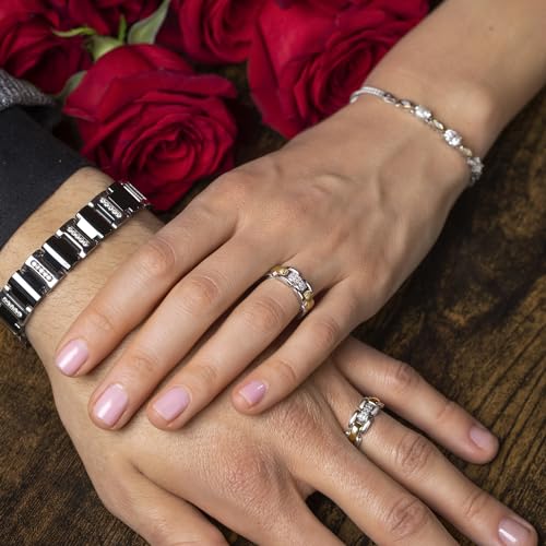 Gem Stone King Round White Lab Grown Diamond Wedding Band Ring for Men | 925 Sterling Silver and 10K Yellow Gold | 7MM Width | Available In Size 5, 6, 7, 8, 9, 10, 11, 12, 13