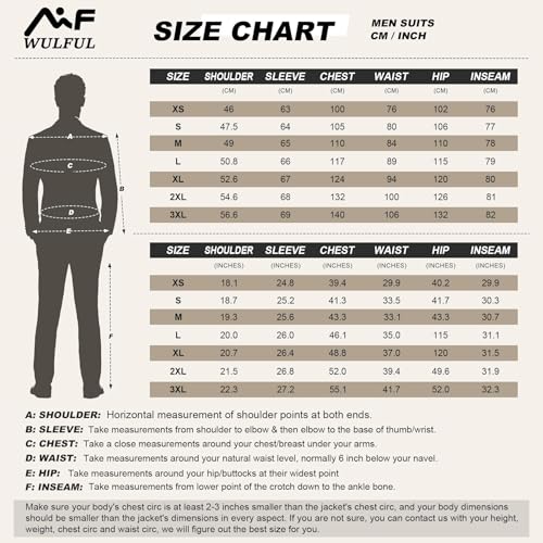 WULFUL Men’s Slim Fit Suit One Button 3-Piece Blazer Dress Business Wedding Party Jacket Vest & Pant Blue