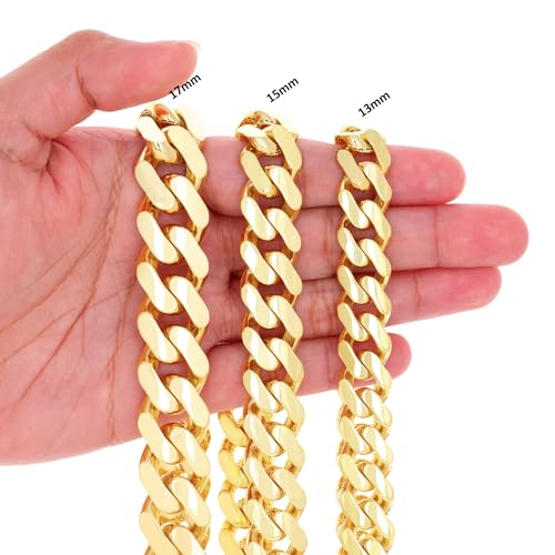 Nuragold 10k Real Yellow Gold Royal Monaco Miami Cuban Link Chain Necklace - 7.5mm,22"