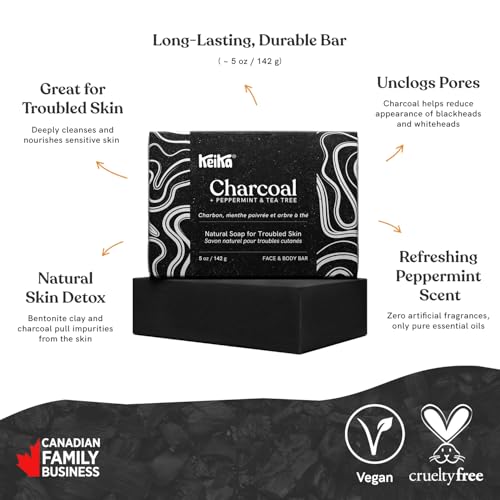 Keika Charcoal Black Soap Bar for Eczema, Psoriasis, Face, Body, Men Women Teens with Oily Skin, 5 oz.