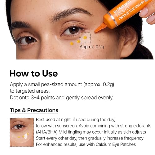 Dr.Melaxin Mela C·E Ferulic Eye Cream Dark Circles, Dark Spots & Wrinkles at Once, Retinal + Vitamin C Ferulic, Niacinamide, Korean Anti-Aging Eye Treatment, 0.52 oz, 15g