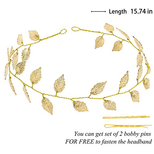 Unicra Gold Leaf Hair Vine Greek Goddess Hair Accessories Wedding Headpiece for Bride and Women (15.7 Inches) (Gold)