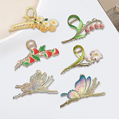 6 Pcs Hair Claw Clips for Women 4.3 Inch Large Strong Butterfly Flower Claw
