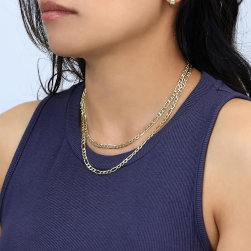 Nuragold 10k Real Yellow Gold Figaro Link 4.5mm Chain Necklace (16"-30") - 22"
