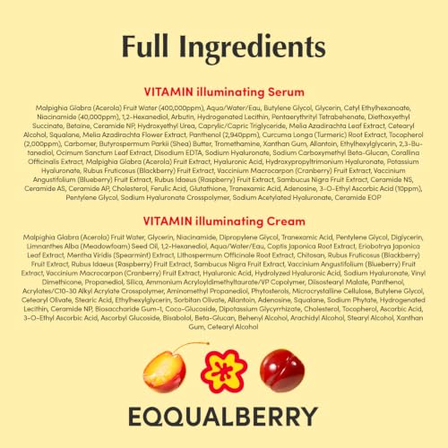 EQQUALBERRY Vitamin C Dark Spots & Brightening Duo | Vitamin Illuminating Serum & Cream with Niacinamide, TXA & Ceramides | Korean Skincare Set for Even Tone & Glow