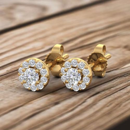 0.25 Carat Natural Diamond Halo Stud Earrings for Women in 10K Yellow Gold
