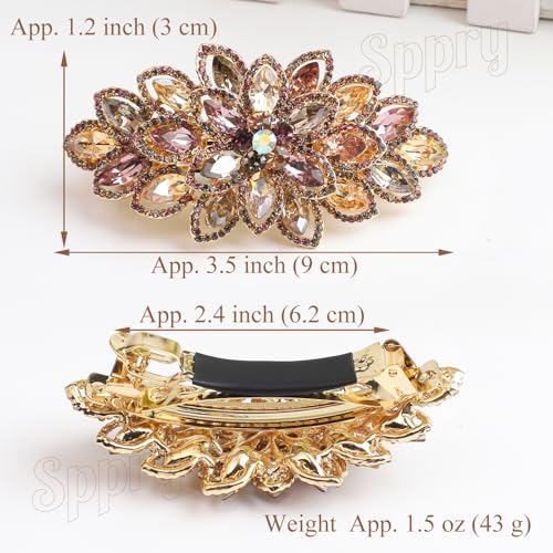 Sppry Large Gold-plated Rhinestone Hair Barrette, Colorful