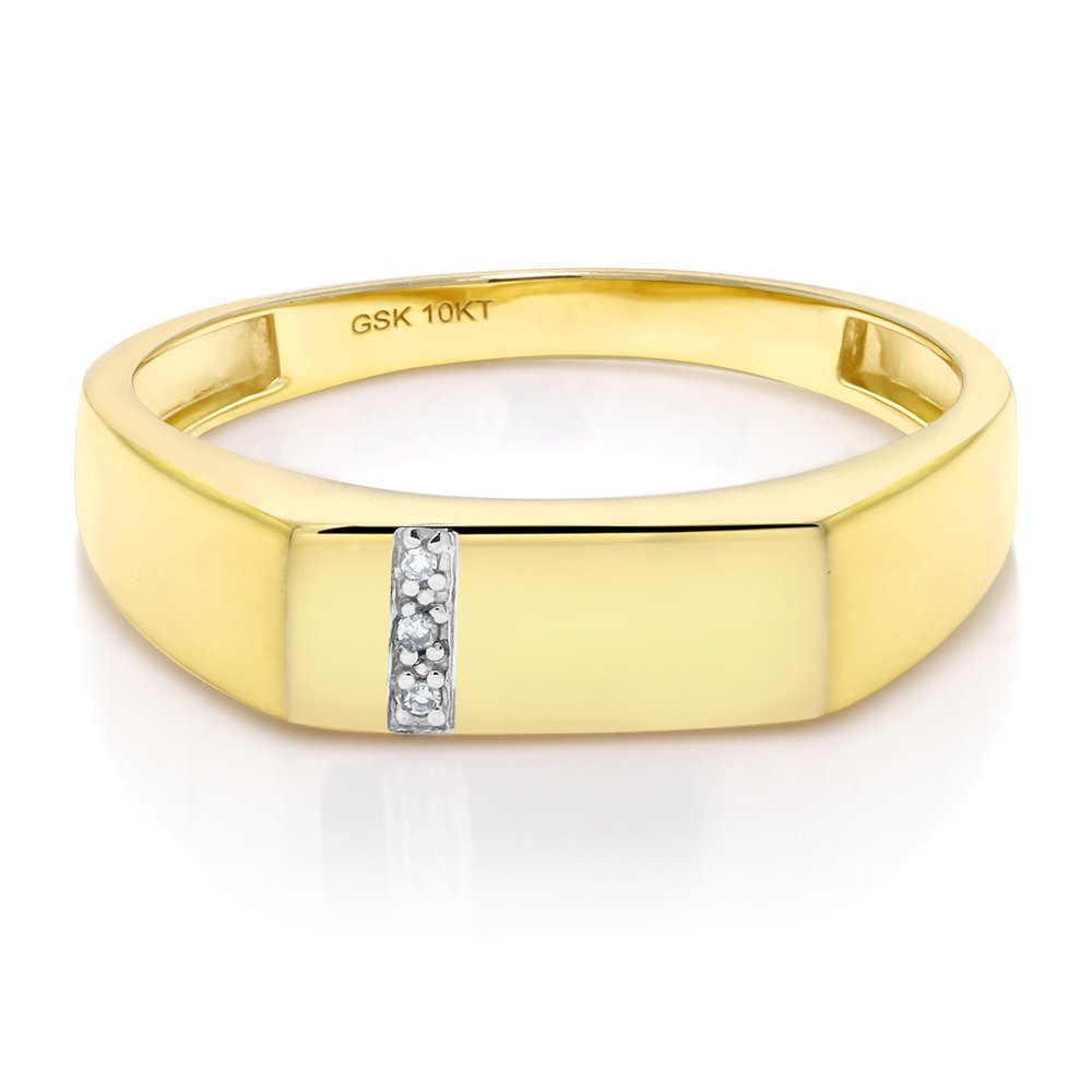 Gem Stone King Men's 10K Solid Yellow Gold White Diamond Wedding Anniversary Ring (Available In Size 7,8,9,10,11,12,13)