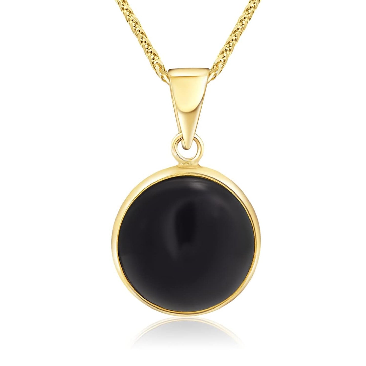 14K Gold Onyx Pendant - 14K Solid Yellow Gold Pendant, Dainty 12mm Round Black Onyx Gemstone, December Birthstone Handmade Minimalist Jewelry, Leo Star Sign Birthday Gift for Classy Women