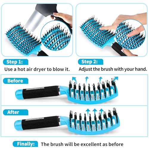 HIPPIH Boar Bristle Hair Brush Set of 2, Detangling Smoothing for Wet & Dry