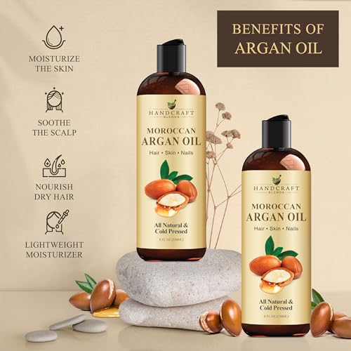 Handcraft Blends Moroccan Argan Oil - 8 Fl Oz - 100% Pure and Natural - Premium Grade Carrier Oil for Skin and Hair - Hair and Body - Massage - Cold-Pressed
