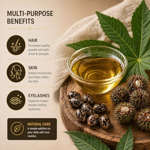 Pure Cold Pressed Castor Oil, Hexane Free Glass Bottle Unrefined, 16 fl oz