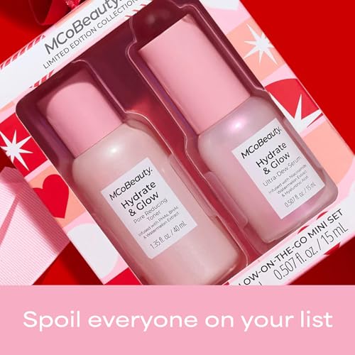MCoBeauty Hydrate & Glow-On-The-Go Mini Gift Set - Pore Reducing Toner & Ultra-Dew Glass Skin Serum Duo with Niacinamide & Hyaluronic Acid – Travel Skincare Set for Radiant, Plump, Hydrated Skin