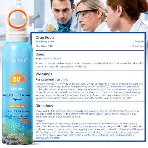 Reef Safe Mineral Sunscreen Spray SPF 50+ with Zinc Oxide, Broad Spectrum UVA/UVB Protection, Lightweight Non-Greasy, Travel Size Sunscreen for Face & Body, Water & Sweat Resistant, 6.76 oz(2 Pack)