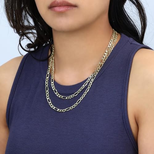 Nuragold 10k Real Yellow Gold Figaro Link 5.5mm Chain Necklace (16"-30") - 22"