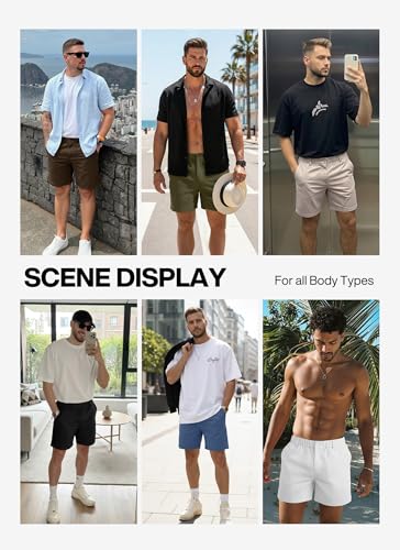 RQP Men's Cotton Casual Shorts Classic-fit 5" Chino Shorts Elastic Waist Daily Wear Dress Shorts Baech Summer Shorts,Coffee