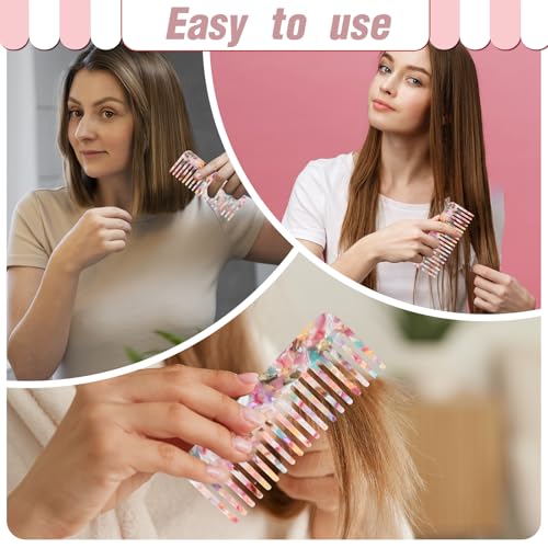 Tortoise Shell Acetate Women's Wide Tooth Comb - Detangling, Anti Static, Vintage Style for Wet Hair & Home Salon Styling