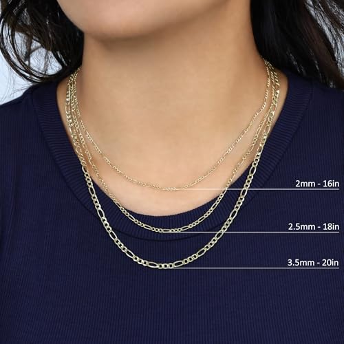 Nuragold 10K Real Yellow Gold Figaro Link Chain Necklace for Men & Women - 18",3.5mm