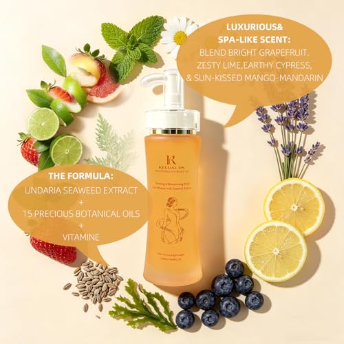 KELUAL DS Undaria Seaweed Extract Body Oil - Firming Hydrating with Seaweed & Botanical Oil, Clean Lightweight Hydration, Vegan & Cruelty-Free, Scented, Smooths Skin for Women, 120ml/4.06oz
