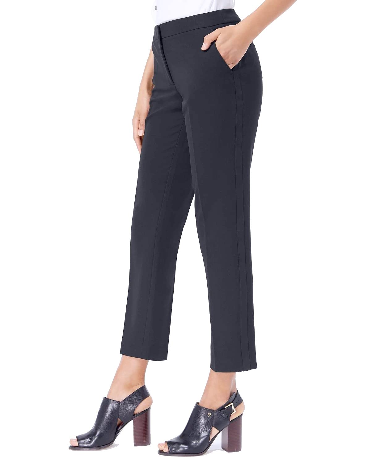 Tommy Hilfiger Women's Dress Pants – Straight-Legged Trousers for Women with Elastic Waist, Midnight Multi, 16