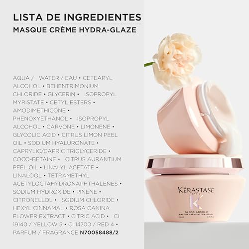 KÉRASTASE Gloss Absolu Masque Crème Hydra-Glaze, Deeply Nourishing Hair Mask for Thick, Frizzy Hair, for Anti-Frizz, Shine & Smoothness, with Hyaluronic Acid, 6.8 Fl Oz