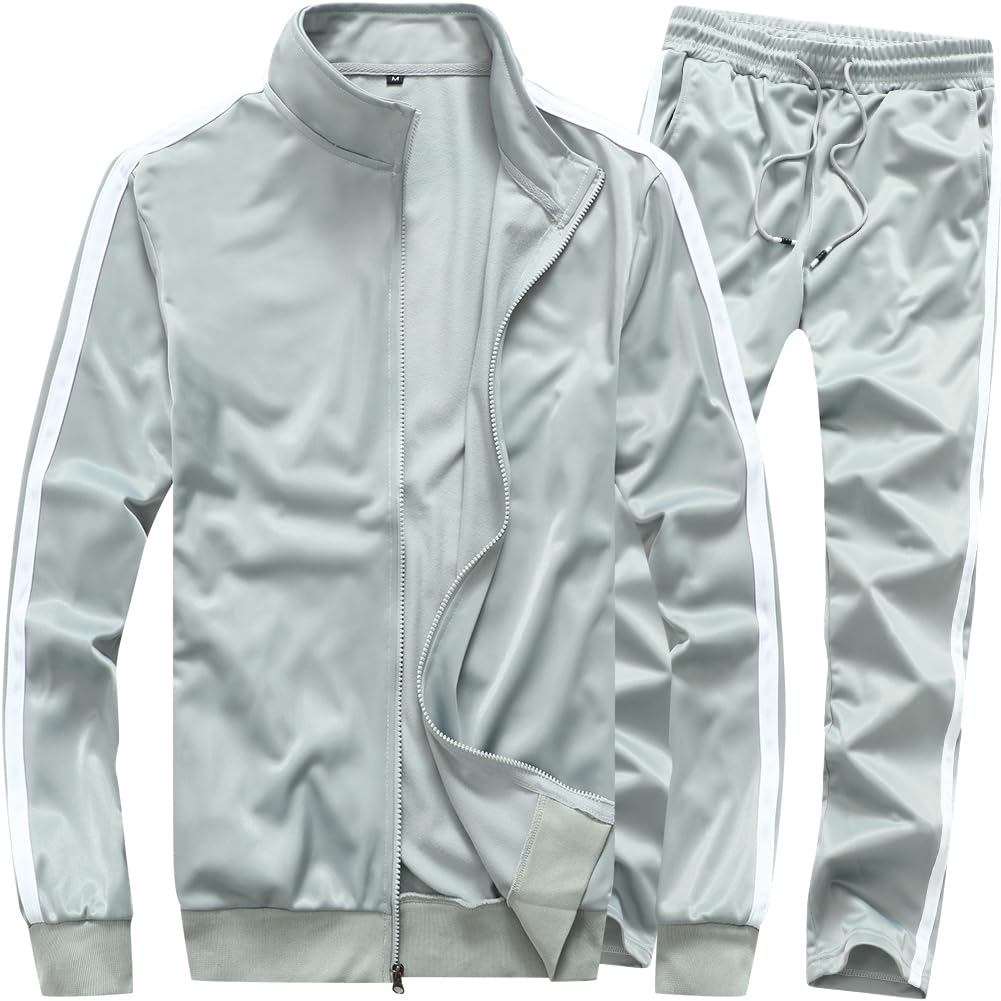 MACHLAB Men's Activewear Full Zip Warm Running Tracksuit Sports Set Casual Sweat Suit Silver Grey L