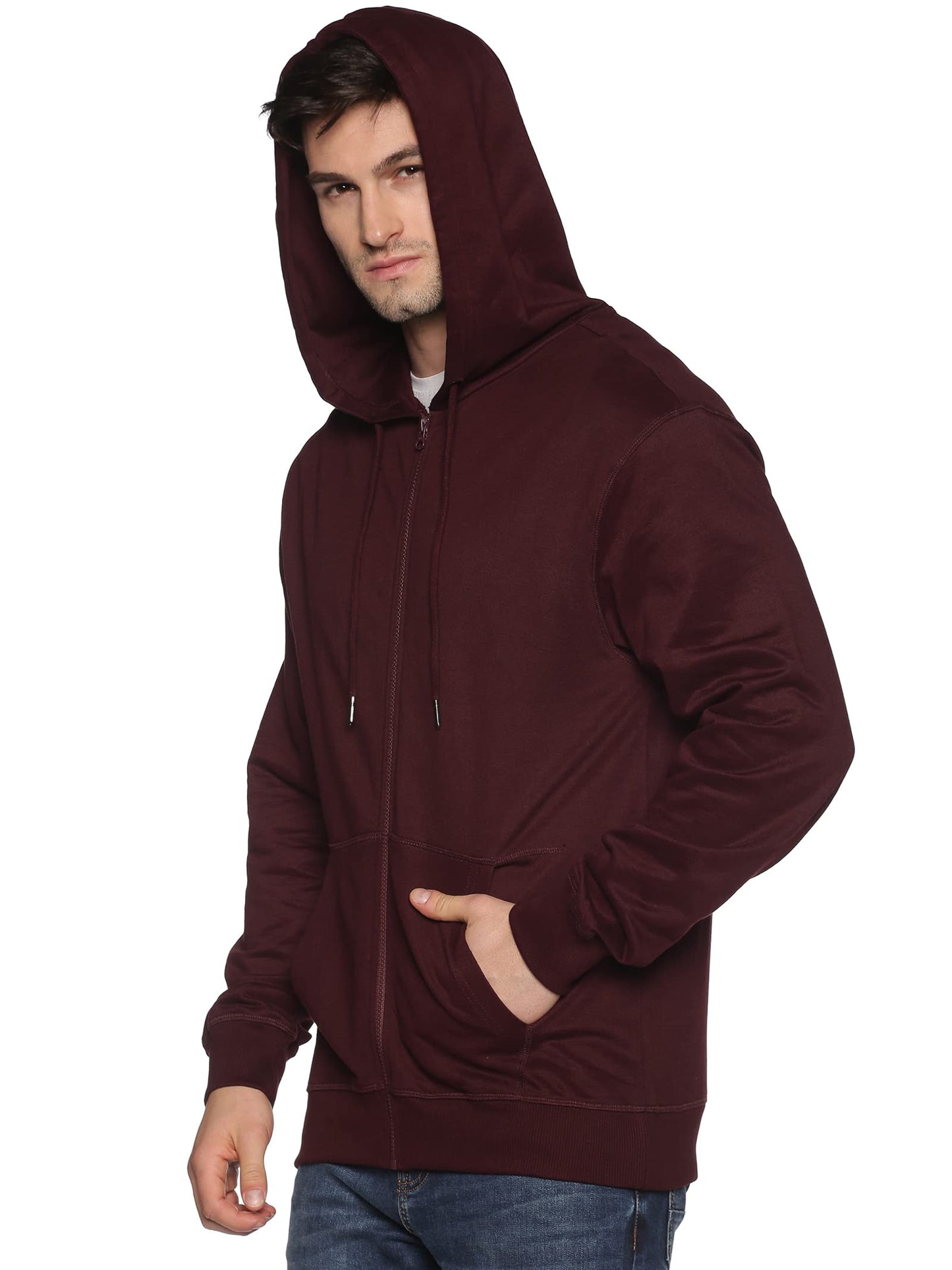 Klizzer Luxury Mens Zip Up Hoodie of Cotton Fleece Heavyweight sweatshirt hoodie(Maroon, Large)