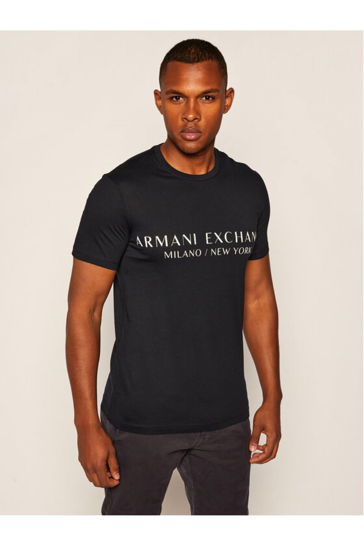 A|X ARMANI EXCHANGE Men's Short Sleeve Milan New York Logo Crew Neck T-Shirt, Navy, M