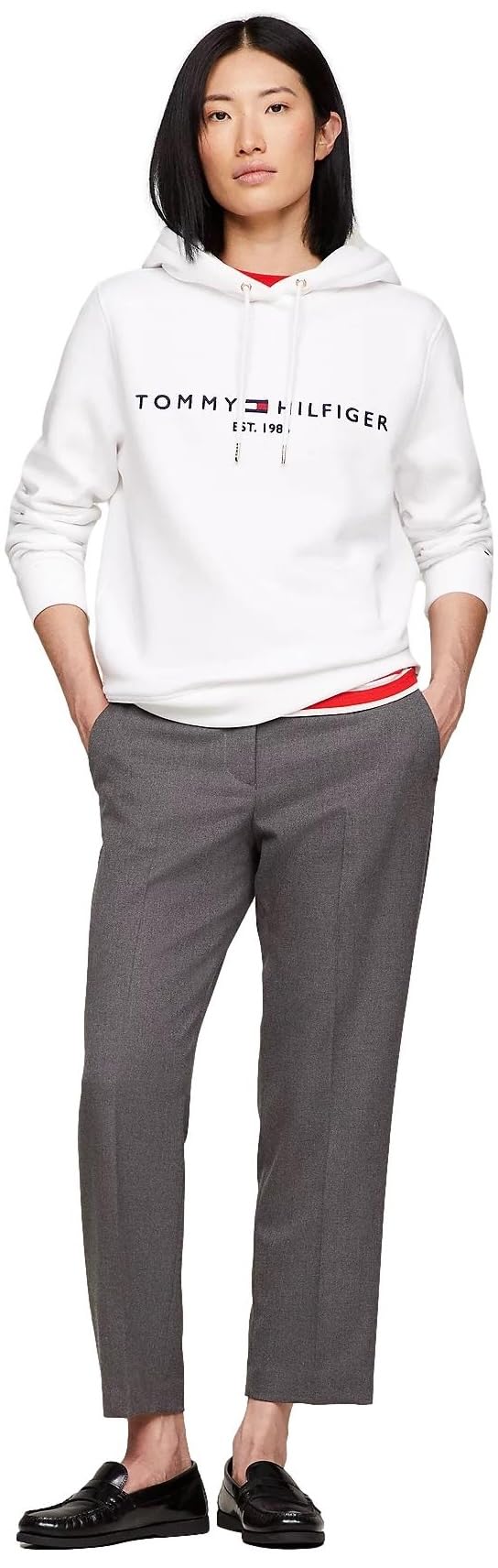 Tommy Hilfiger Womens Classic Fashion-hoodies, (Fall/Winter 2024) Perfect White, Large US