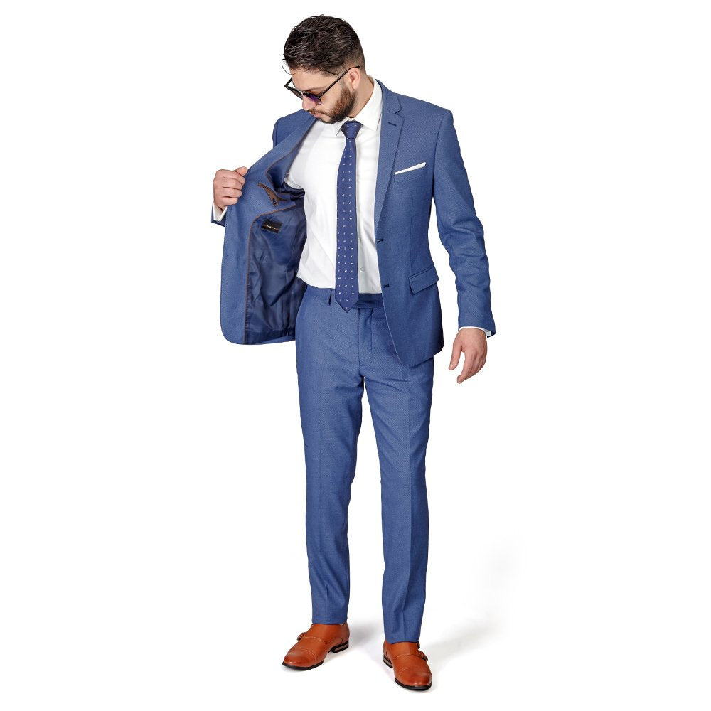 Slim Fit Men Suit Micro Textured Weave 2 Button Notch Collar AZAR 11812 (38 Regular 32 Waist 32 Length, Slate Gray)