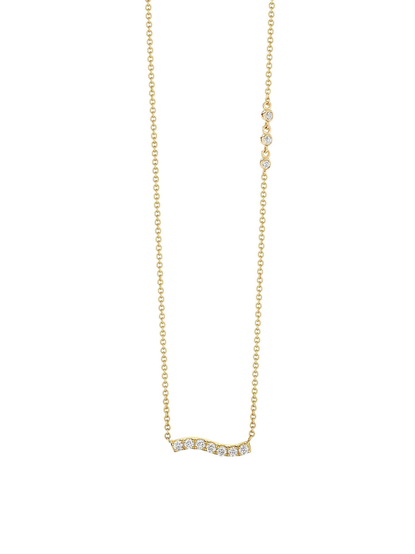 14K Gold Wavy Horizontal Diamond Pendant Necklace