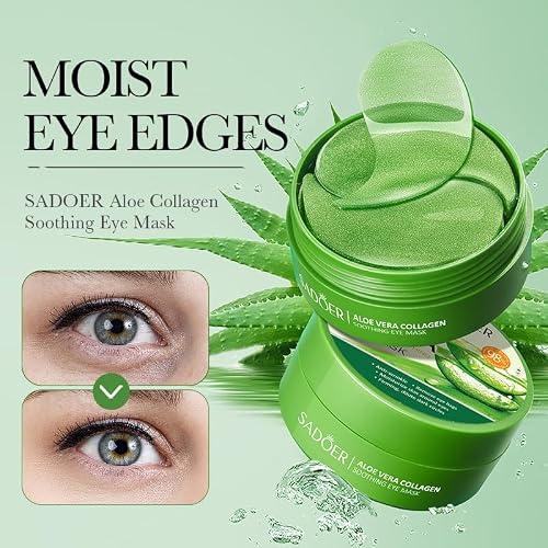 Aero Zen Aloe Vera Eye Mask- 60 PCS Aloe Vera Under Eye Patches-Under Eye Patches for Dark Circles,Eye Puffiness & Dark Circles Treatment,Reduces Wrinkles & Fine Lines,Improves & Firms Eye Skin