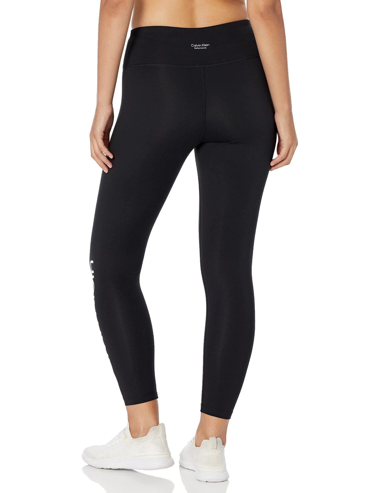 Calvin Klein Performance Women's Calvin Klein High Waist 7/8 Legging, Black with White Logo, Large