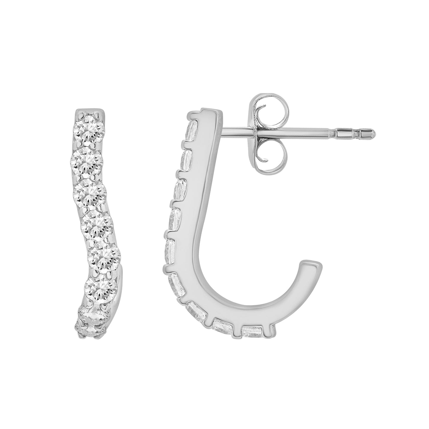 14K White Gold Wavy Diamond Earrings, OS, White Gold