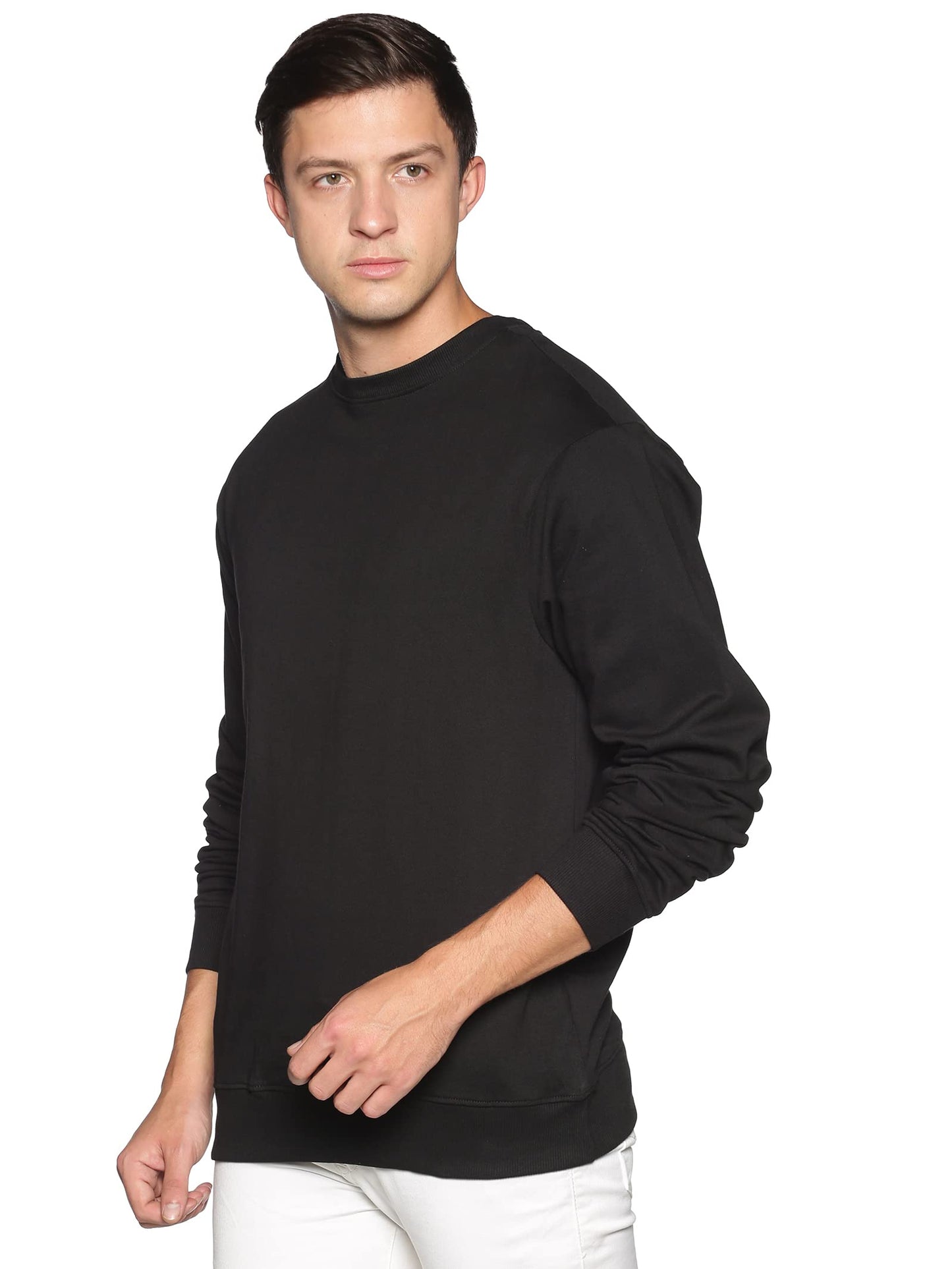 Klizzer Luxury Mens Pullover - Crewneck Sweatshirt Men - 100% Cotton Soft Warm Regular Fit Unisex Fleece Pullover Sweater Heavyweight Shirts Thick Winter Men’s Clothes (Black, M)