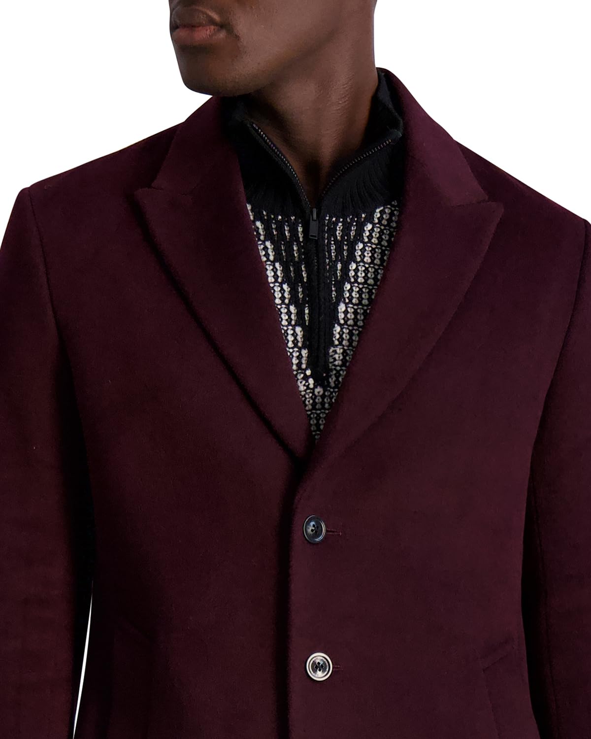 Karl Lagerfeld Paris Men's Wool Top Coat, Wine, Large