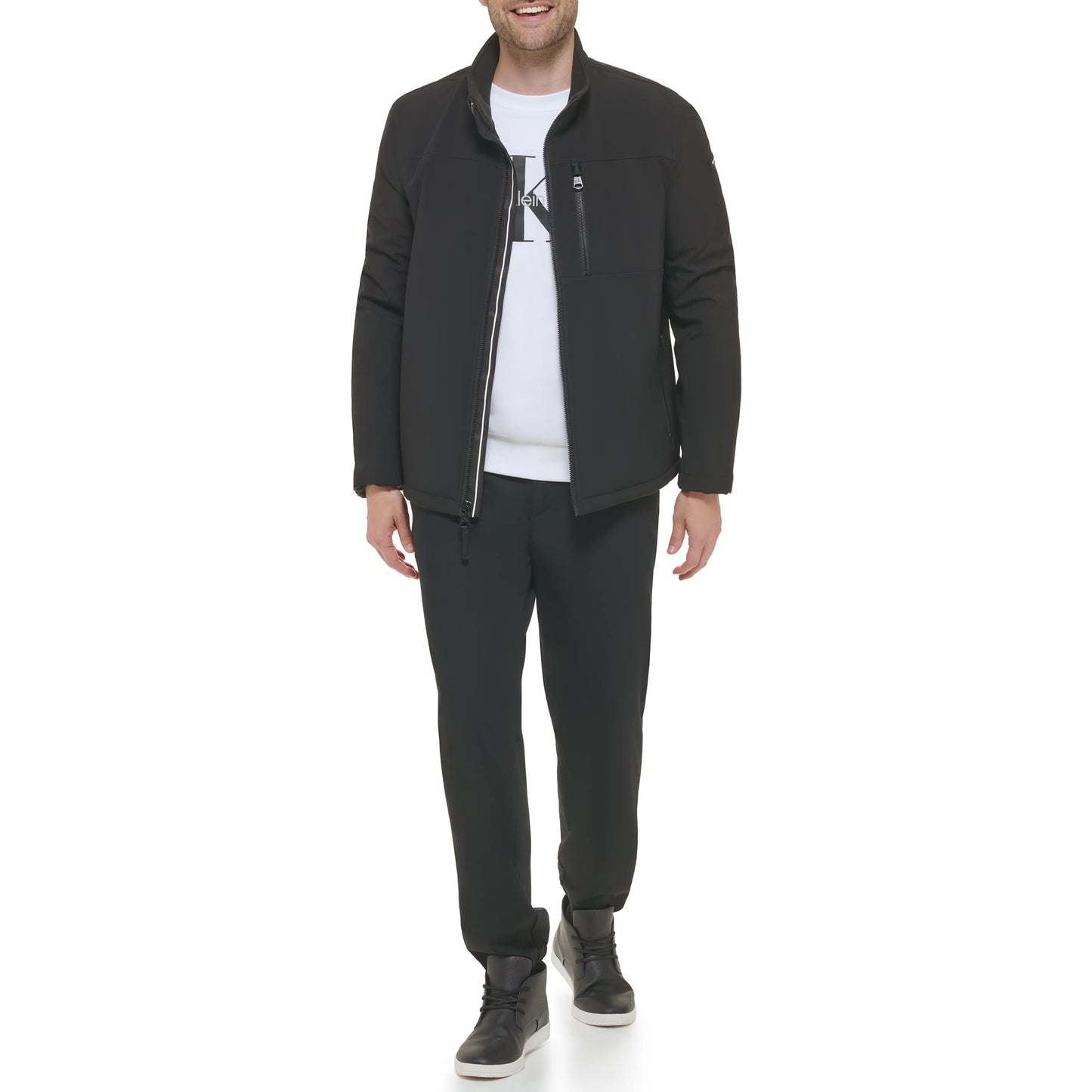 Calvin Klein Men's Shepra Lined Soft Shell Jacket, Black, Medium