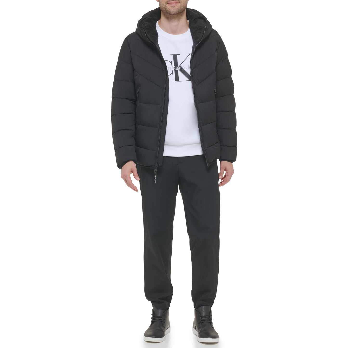 Calvin Klein Men's Hooded Stretch Jacket, Ebony, Medium