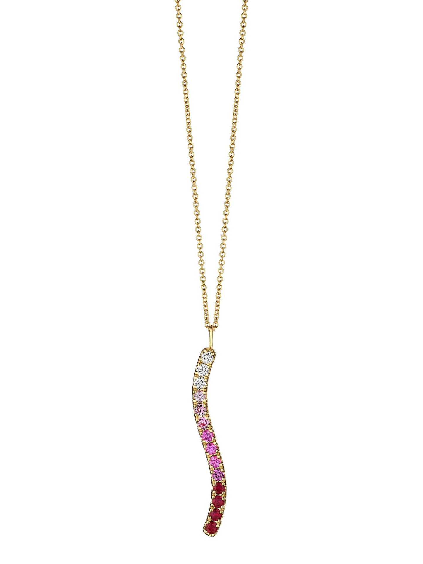 14k Pink Sapphire/Ruby Ombre Wavy Vertical Pendant Necklace, OS, Yellow Gold