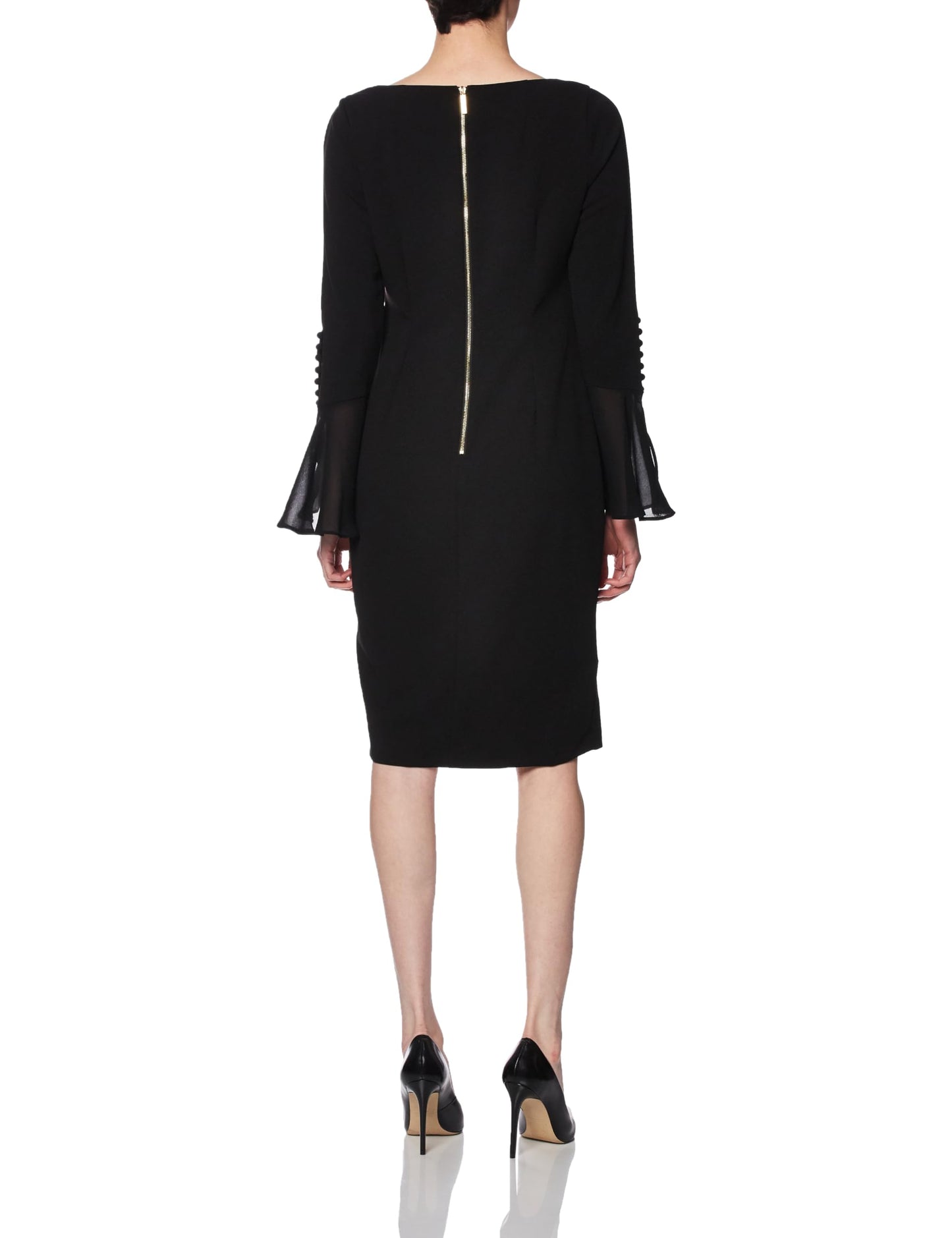 Calvin Klein Women's Chiffon Bell Sleeve Sheath Dress, Black