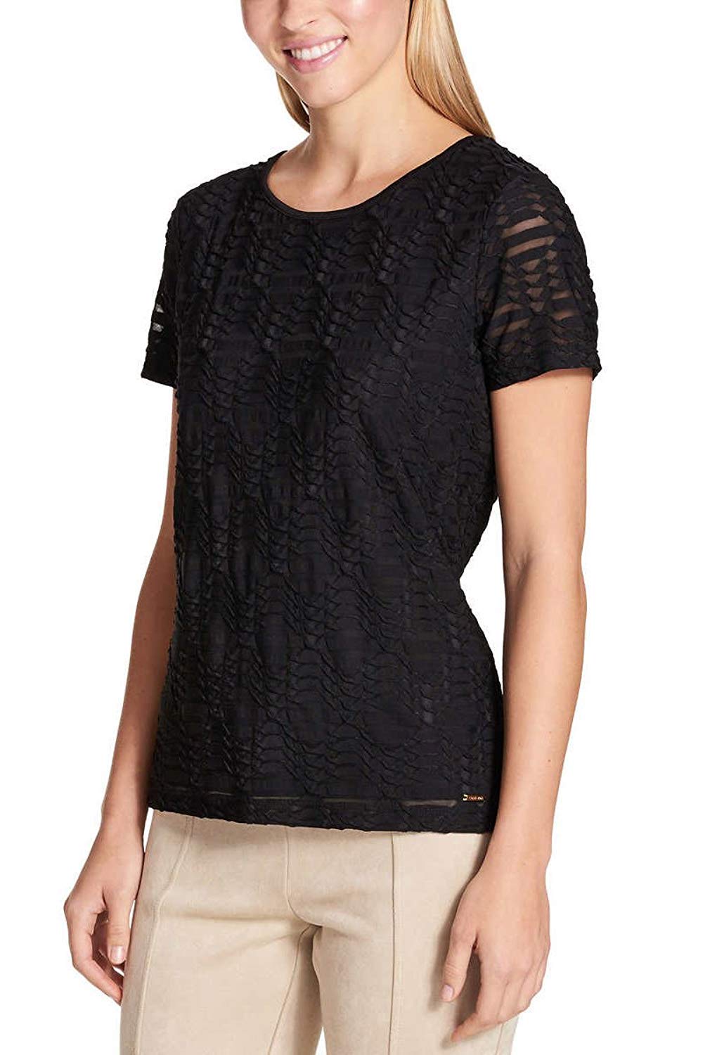 Calvin Klein Women's Stretch Textured Shirt (Black, X-Large)