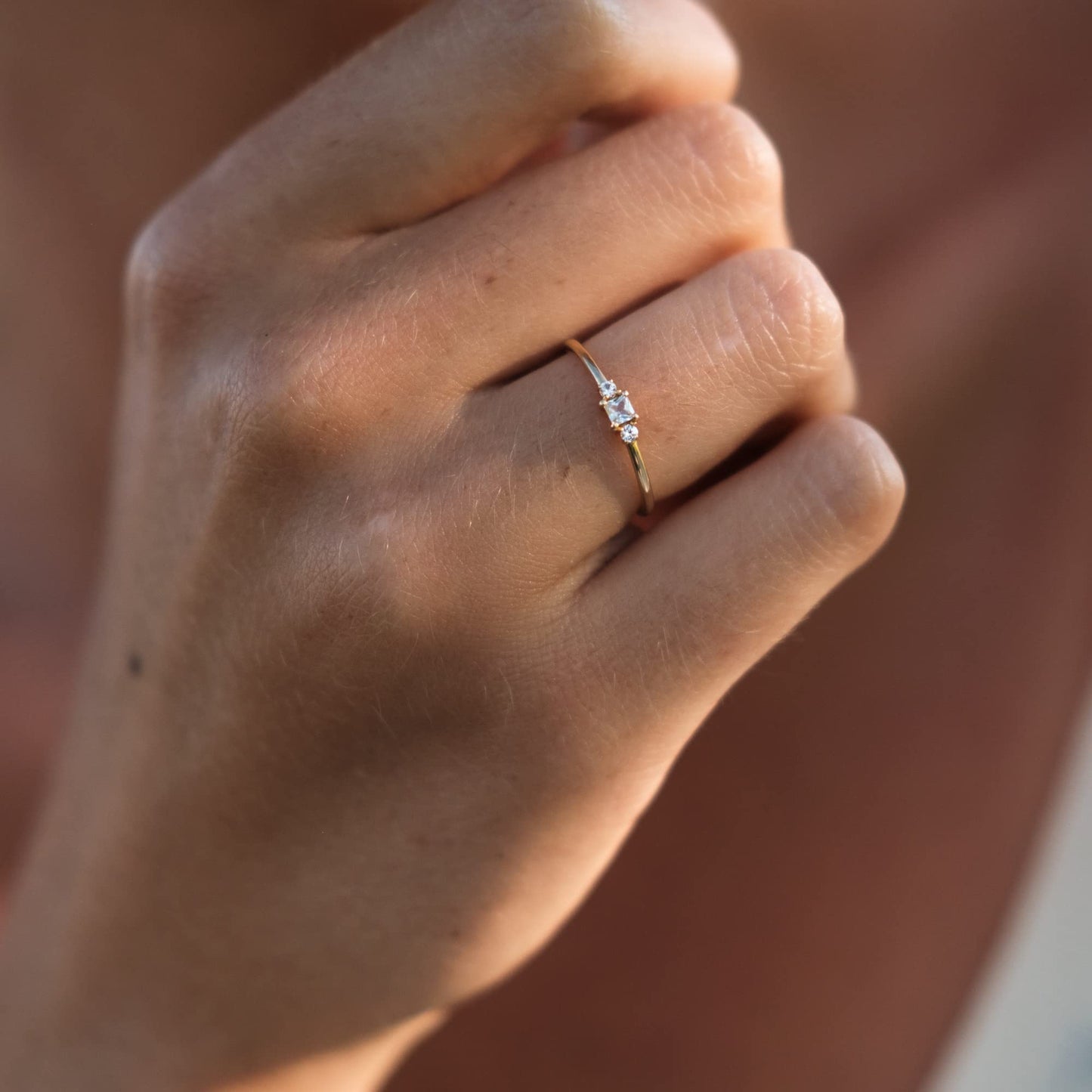 espere 14K Yellow Gold Moissanite Engagement Ring for Women | Solid Gold Three-Stone Promise Ring | 0.2 Carat Moissanite Dainty Stacking Rings Size 6