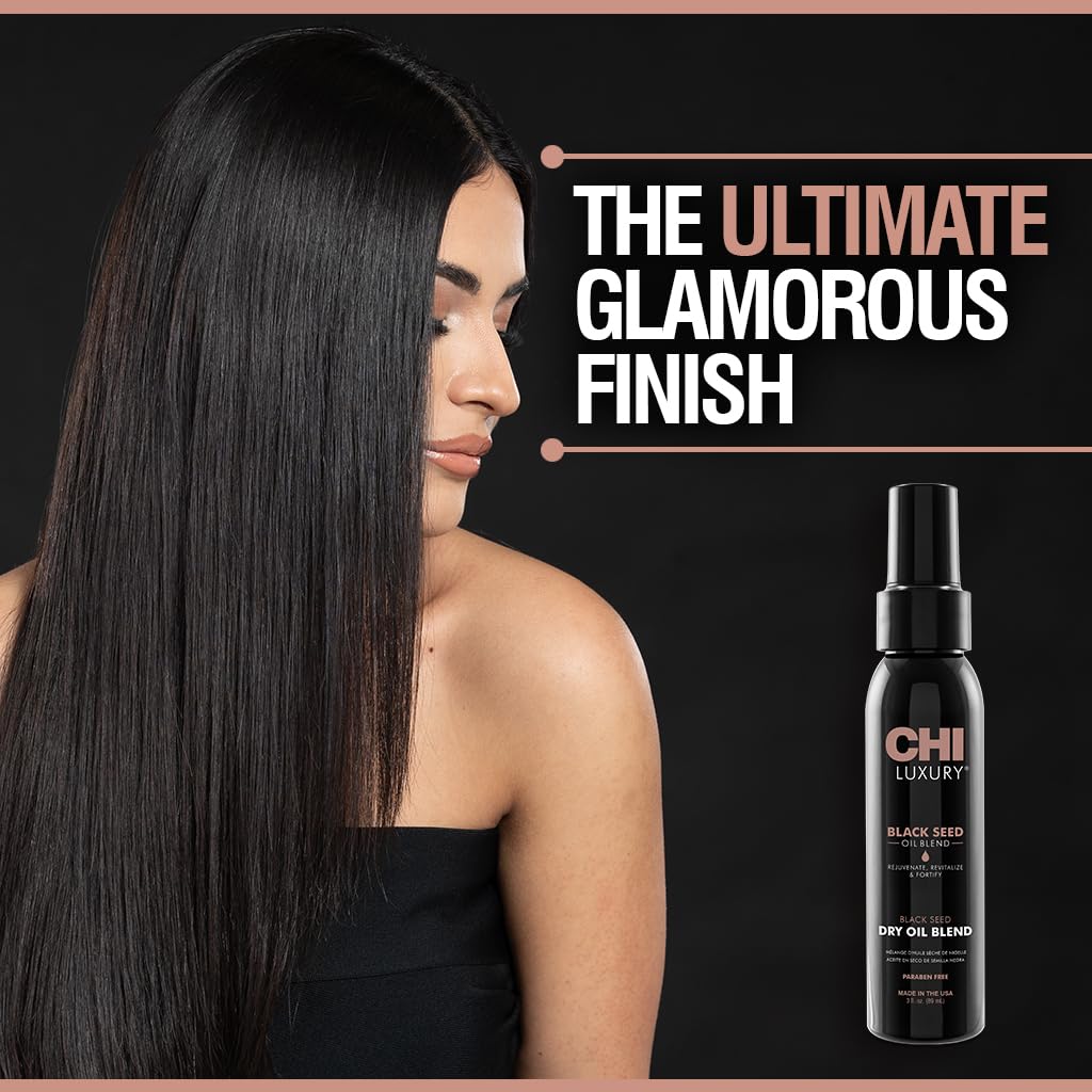 CHI Luxury Black Seed Oil Blend Dry Oil, Revitalizing & Nourishing Hair Oil, Creates Smooth & Shiny Hair, Sulfate, Paraben, & Cruelty-Free, 3 Oz