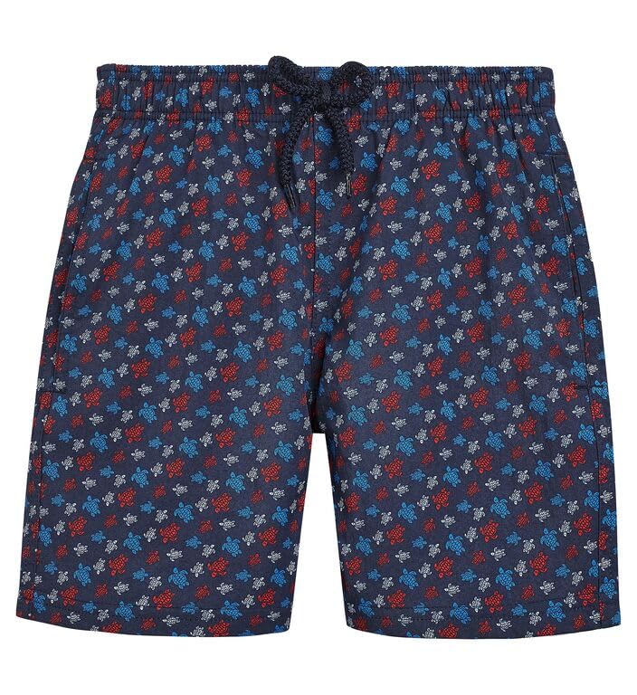 Vilebrequin Boys Stretch Swim Trunks Micro Round Turtles Rainbow, 6 YEARS, Navy Blue