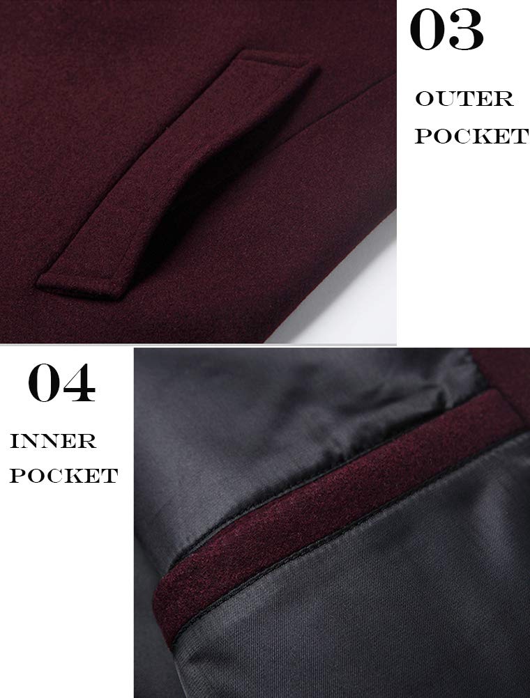 Minibee Men's Trench Woolen Coat Winter Stylish Long Slim Fit Luxury Wool Blend Topcoat Business Down Jacket L